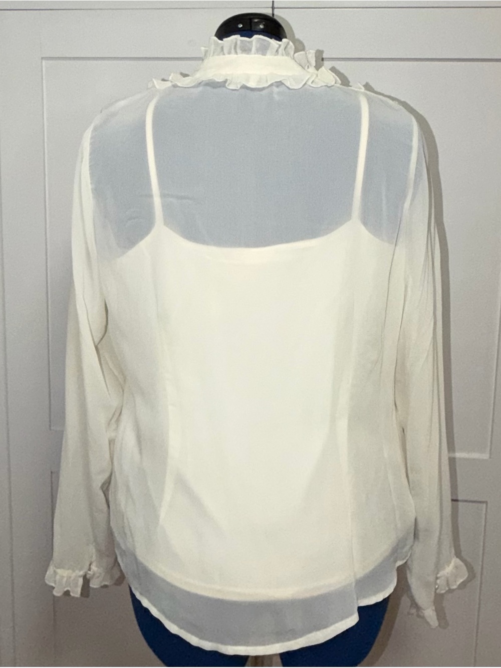 Women's Ivory Ruffle Front Blouse - Picture 4 of 12